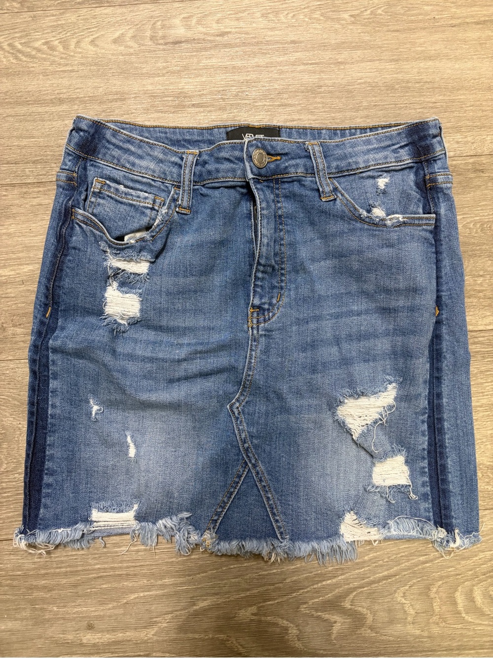 Distressed Blue Denim Pencil Skirt - Classic Casual